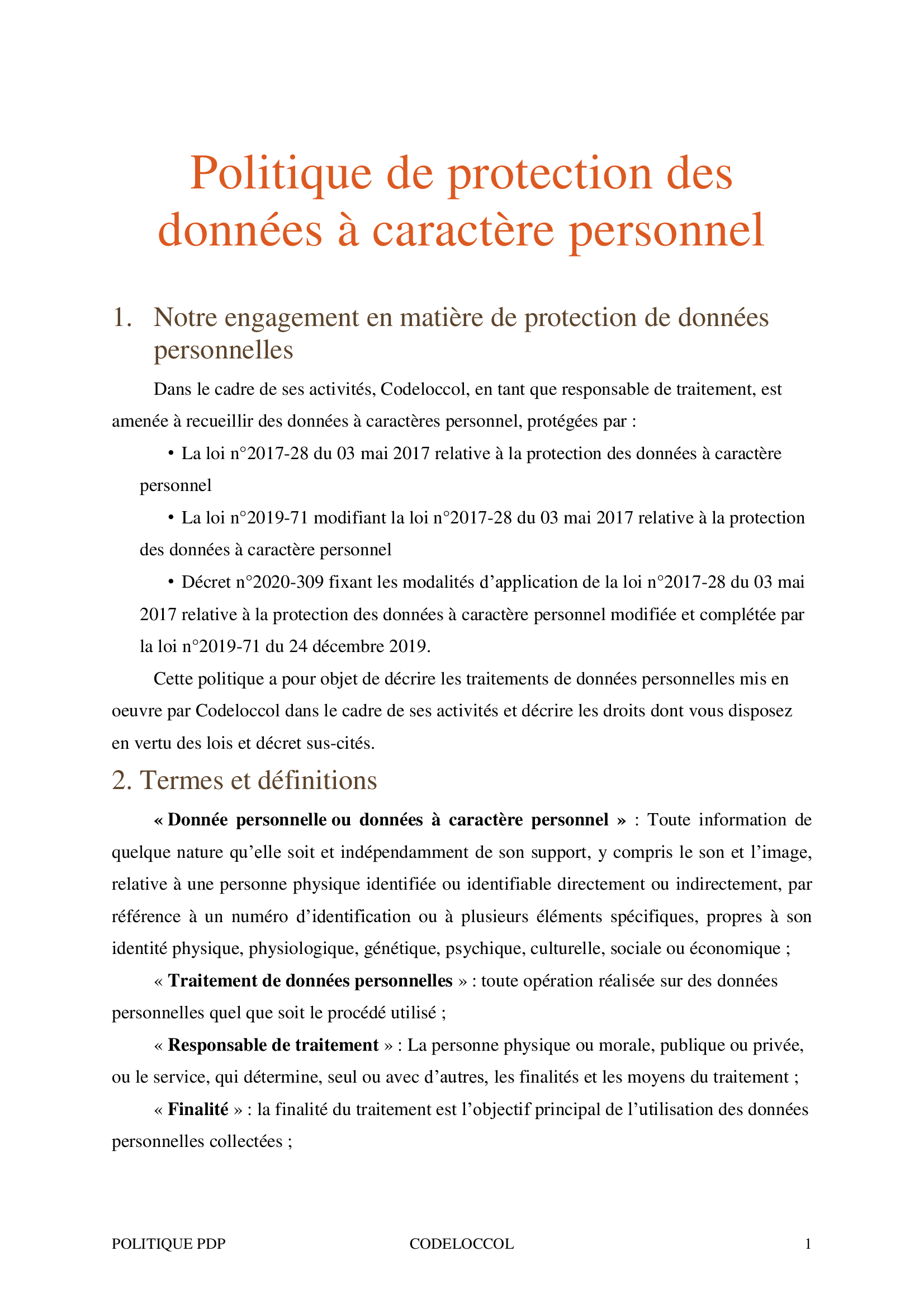 page politique de confidentialité