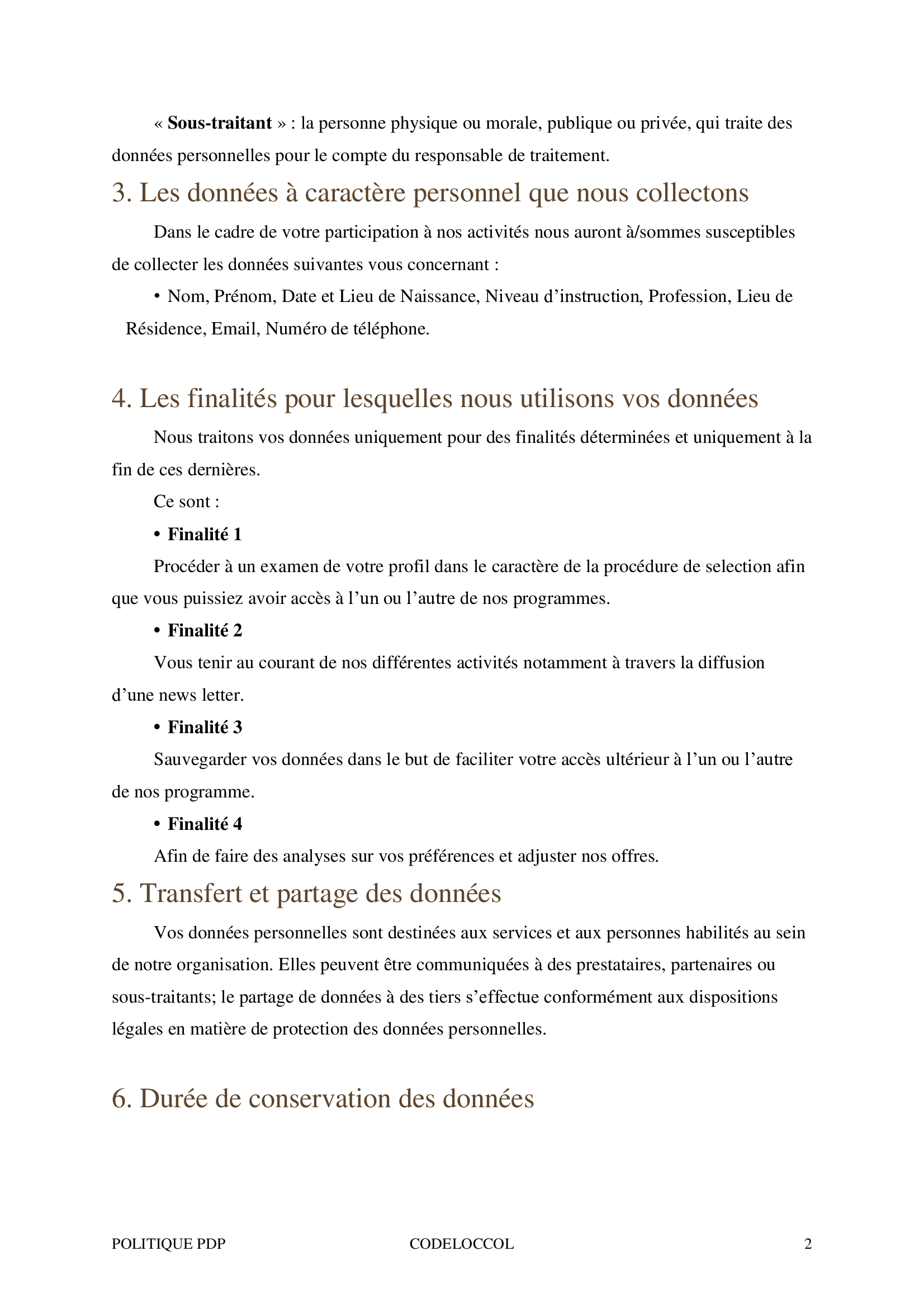 page politique de confidentialité