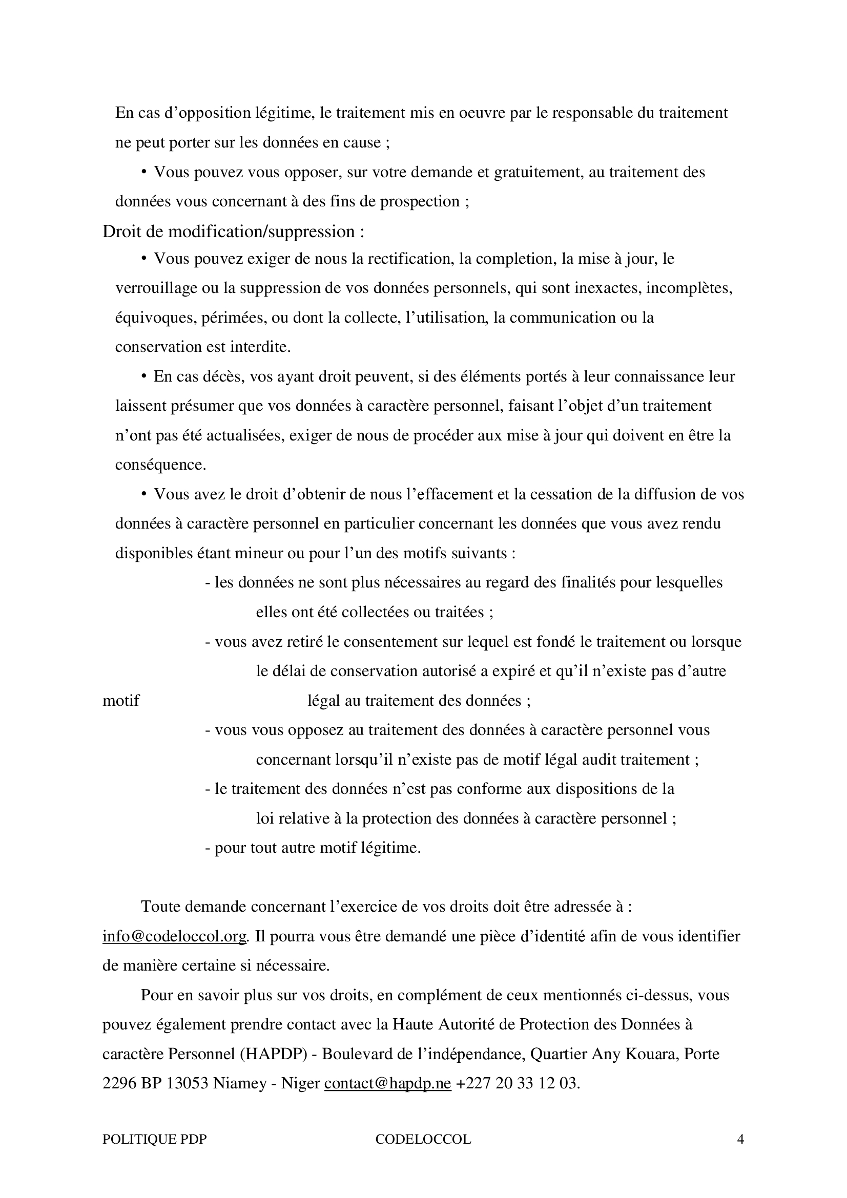 page politique de confidentialité